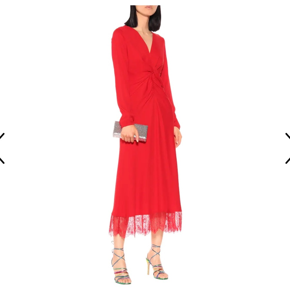 Self-Portrait Red Lace trim midi dress 4